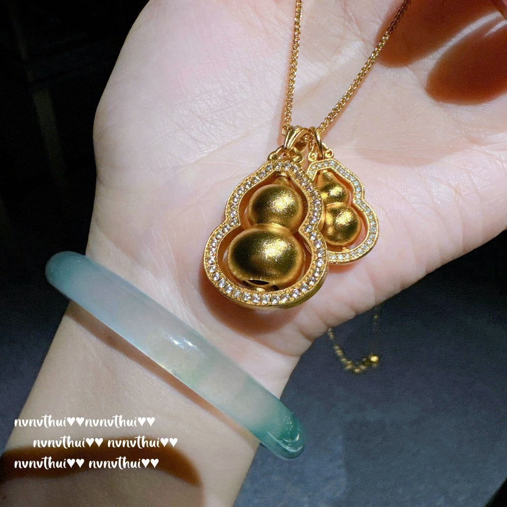 Antique Gold Filigree Double Hulu Pendant Necklace