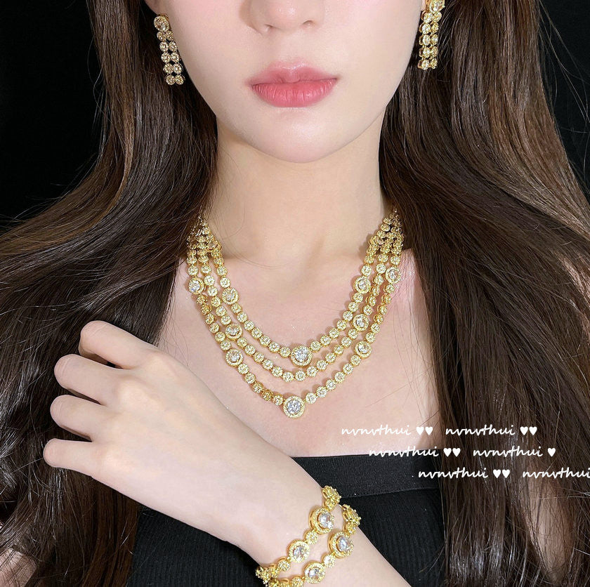 579Y Dreamland Bubble Layered Zirconia Necklace Bracelet Earrings 3-Piece Set