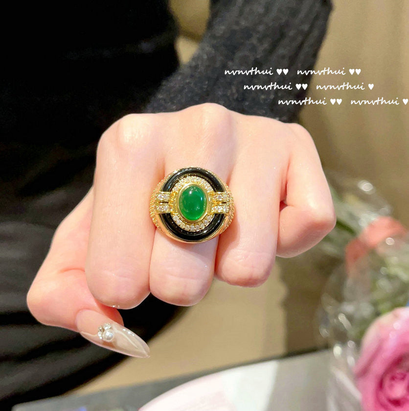 570NV Emerald Green Artificial Agate Open Ring