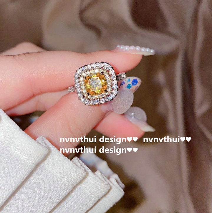 112A Citrine Square Zirconia Ring