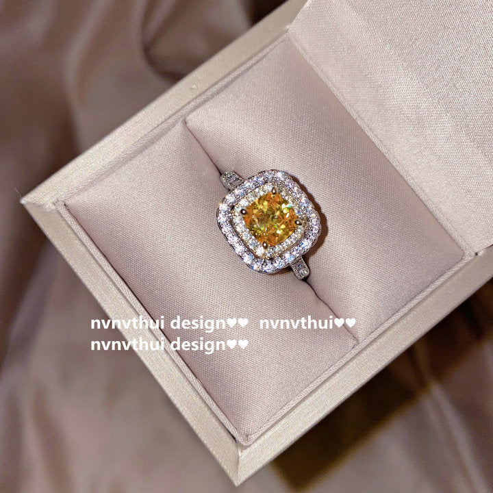 112A Citrine Square Zirconia Ring