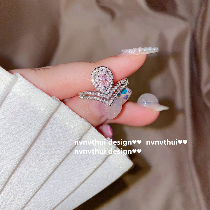 112A Rose Quartz Crown Zirconia Ring