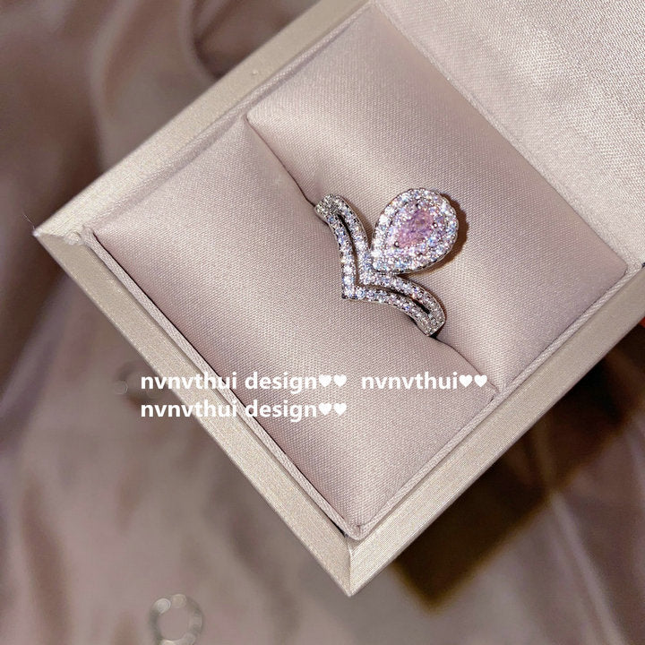 112A Rose Quartz Crown Zirconia Ring