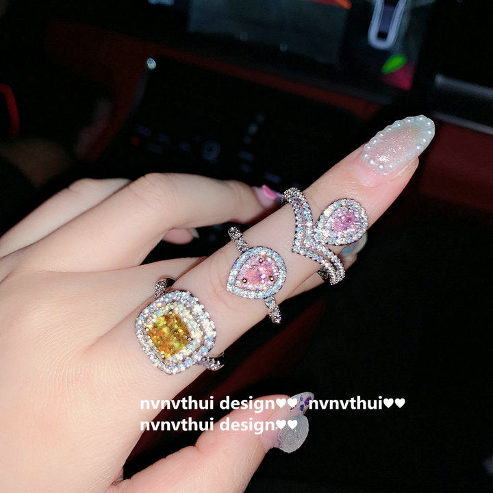 112A Citrine Square Zirconia Ring