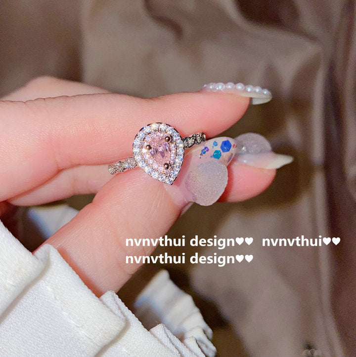 112A Rose Quartz Teardrop Zirconia Ring