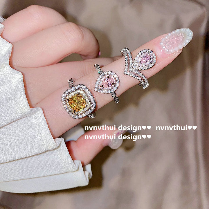 112A Citrine Square Zirconia Ring