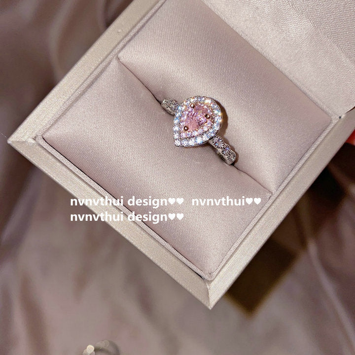 112A Rose Quartz Teardrop Zirconia Ring