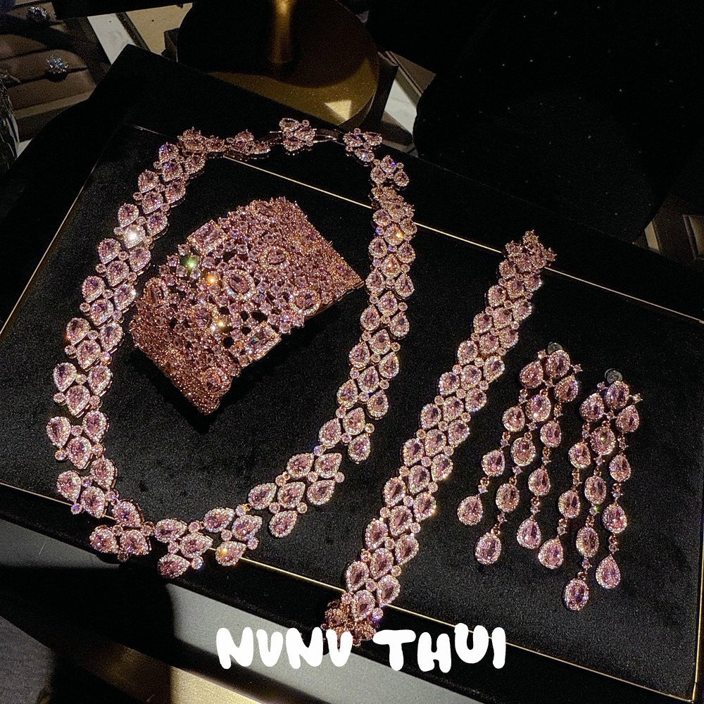 Mozambique Pink Teardrop Gemstone Necklace Earring
