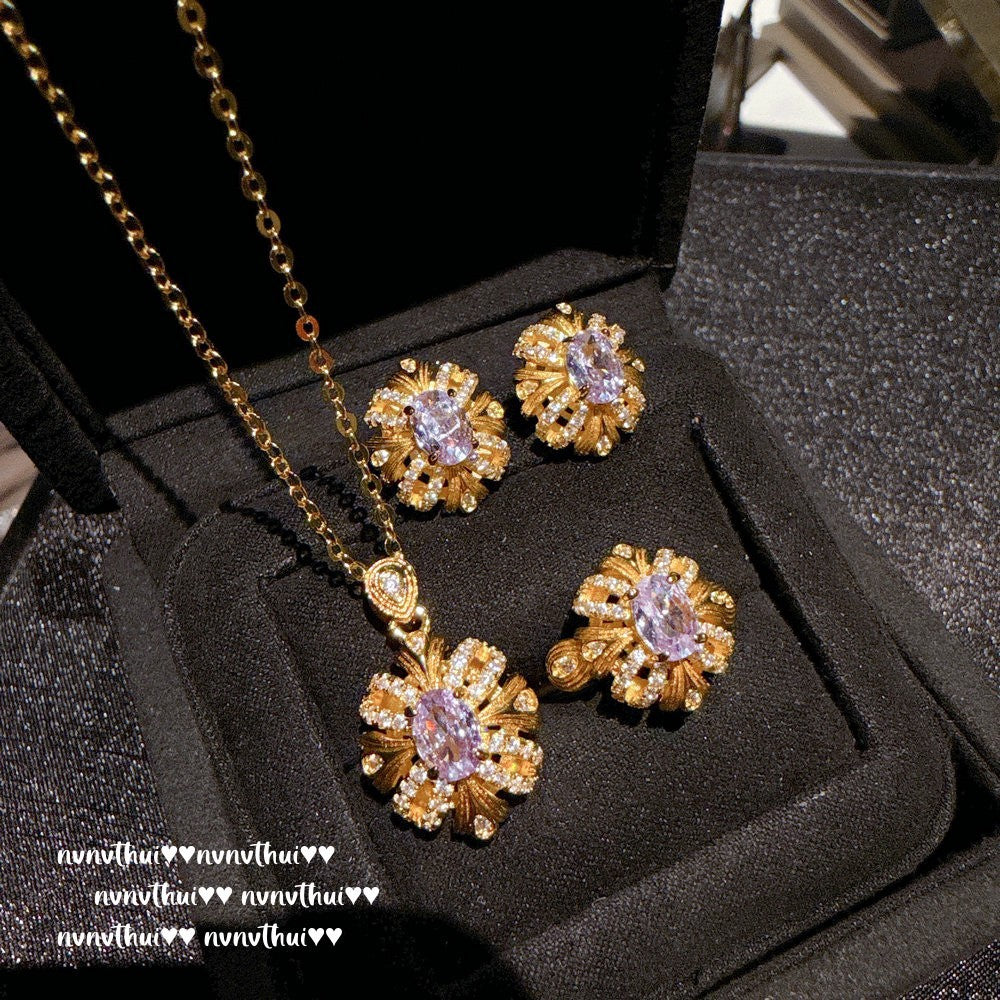 Austrian Honeycomb & Redbud Earrings Necklace Set