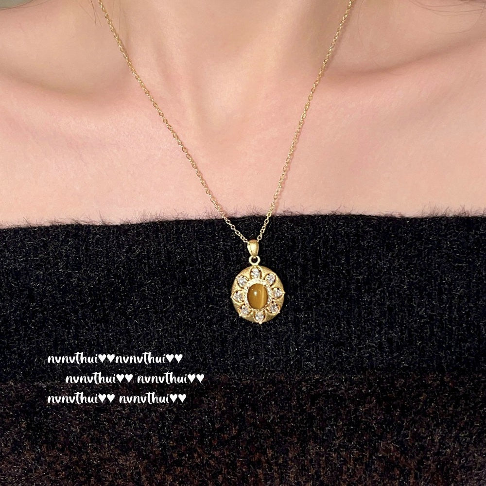 2025ZZ 18K Gold Artificial Tiger's Eye Necklace and Ring Set