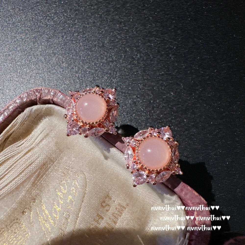 309ZZ Pink Carnelian Sunflower Stud Earrings