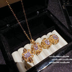 Austrian Honeycomb & Redbud Earrings Necklace Set