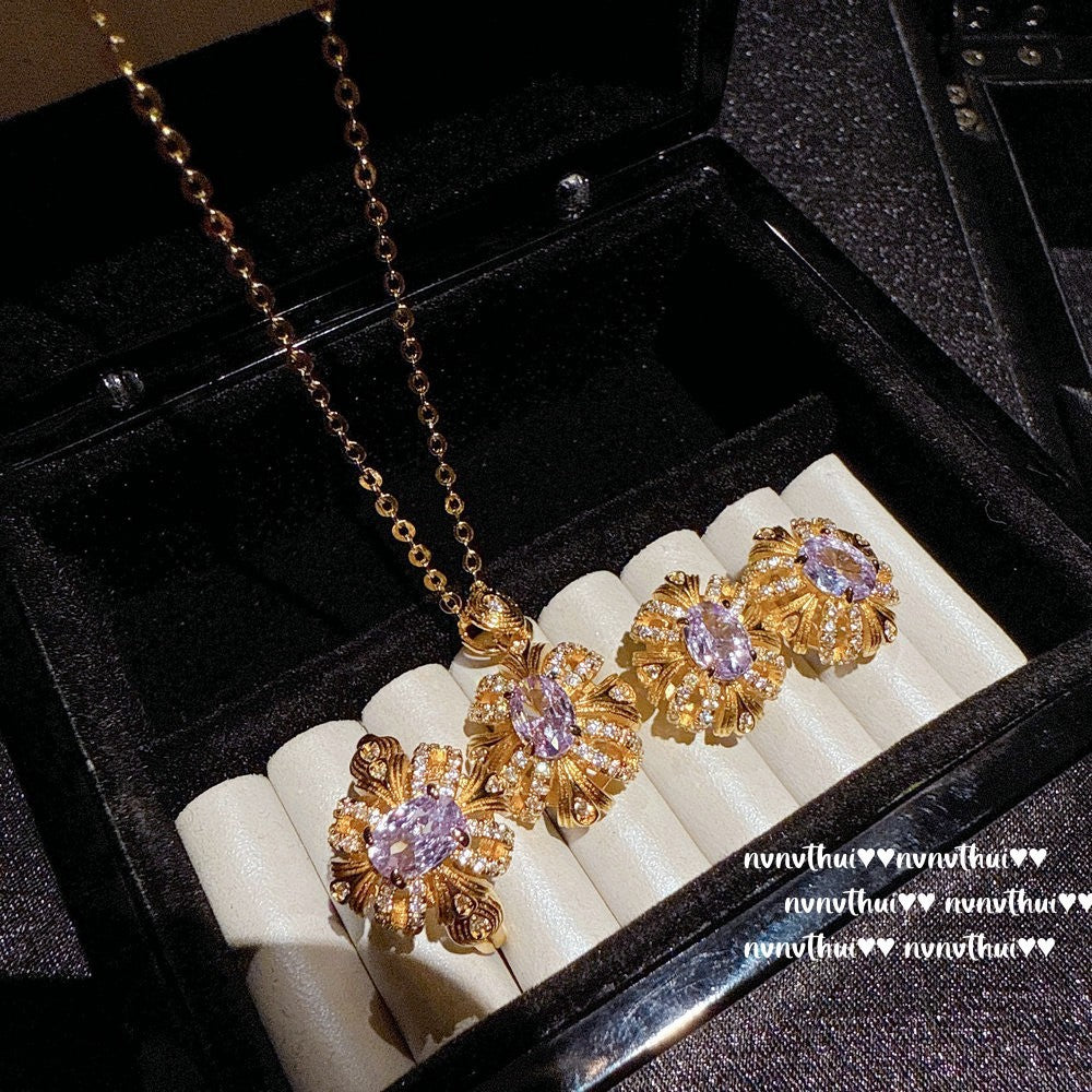 Austrian Honeycomb & Redbud Earrings Necklace Set