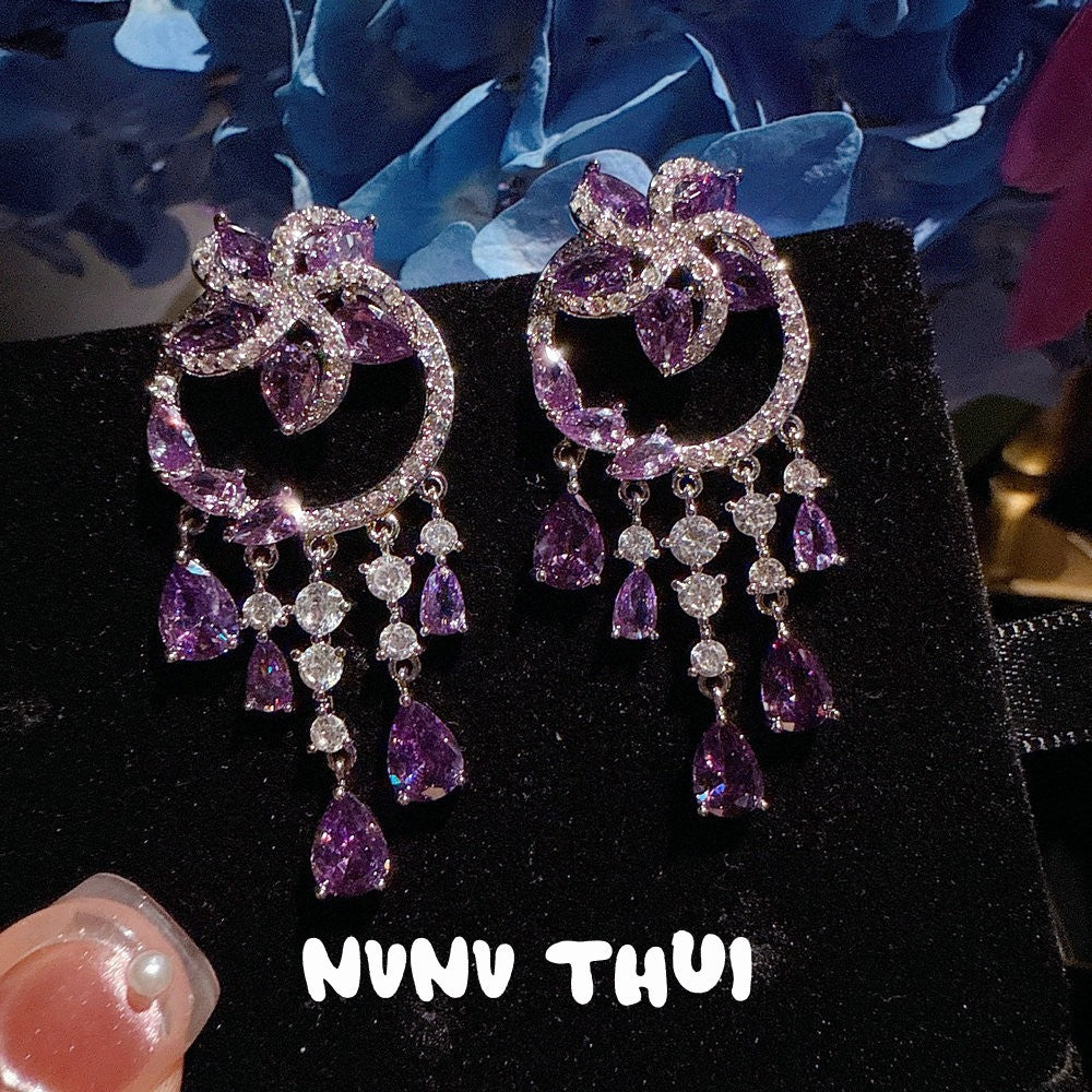 Iris Purple Waterdrop Wreath Gemstone Earrings