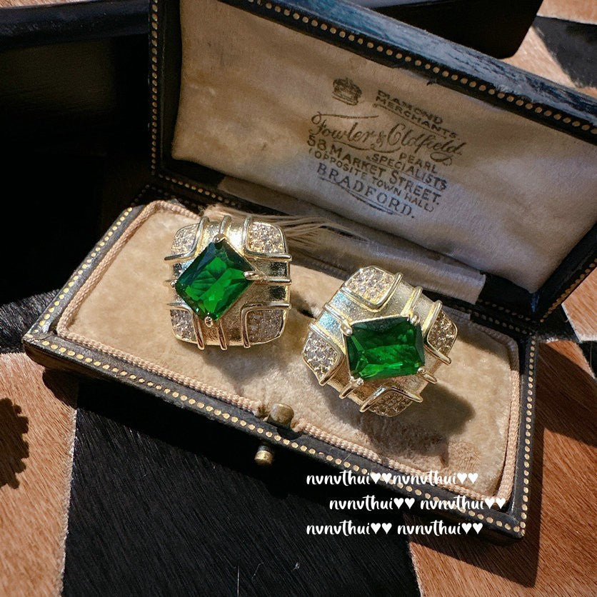 576Y Peacock Green Brushed Geometric Earrings