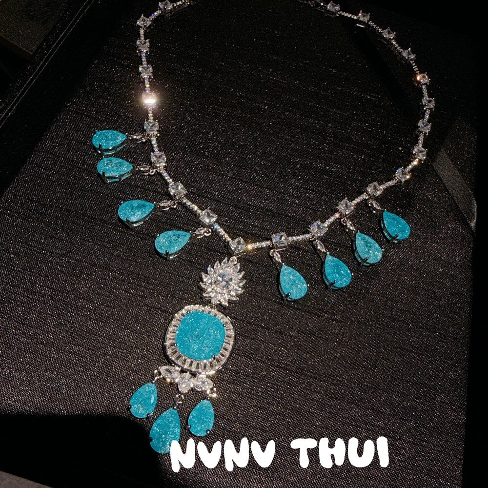 Aquamarine Teardrop Fringe Gemstone Necklace