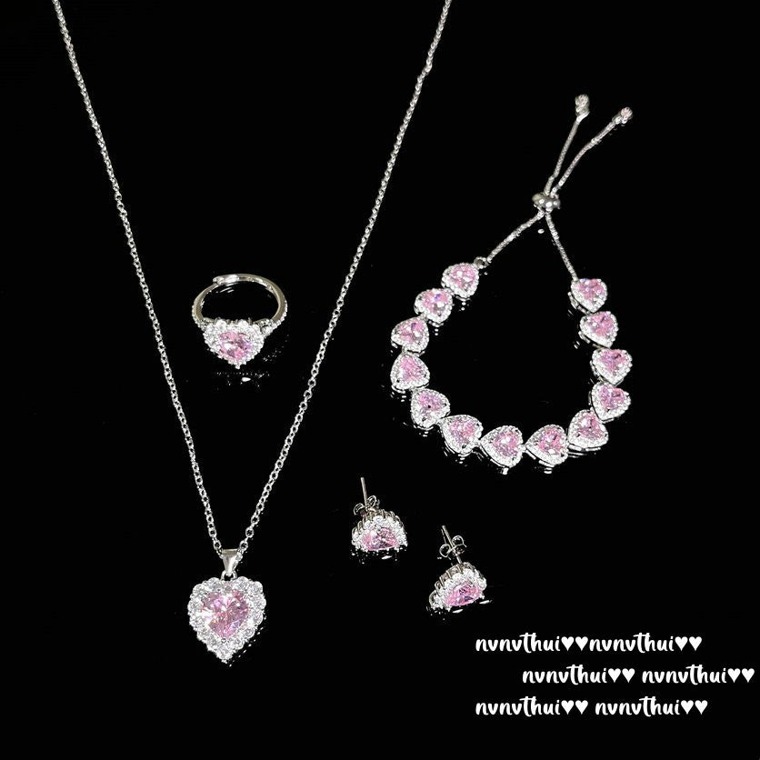 Sweetheart Peach Pink Love Gemstone Bracelet Set