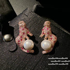 Rouge Pink Panther & Bow Earrings (18K Gold Plated)