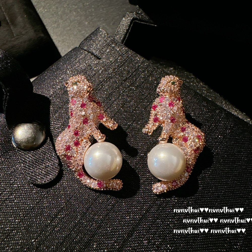 Rouge Pink Panther & Bow Earrings (18K Gold Plated)