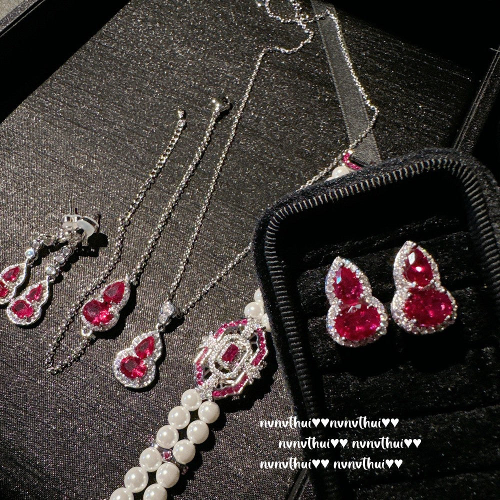 902CC Rubellite Pink Gourd Zircon Long Drop Earrings
