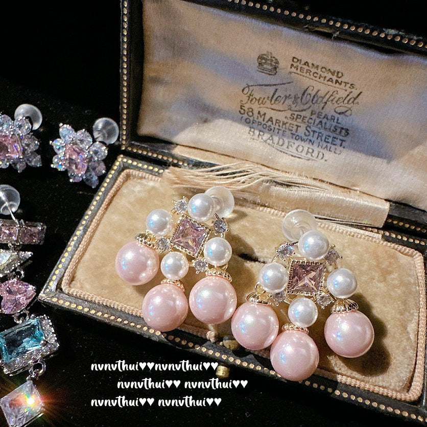211P Barbie Pink Pearl Fringe Earrings