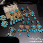 Italian Vintage Carved Turquoise Drop Earrings