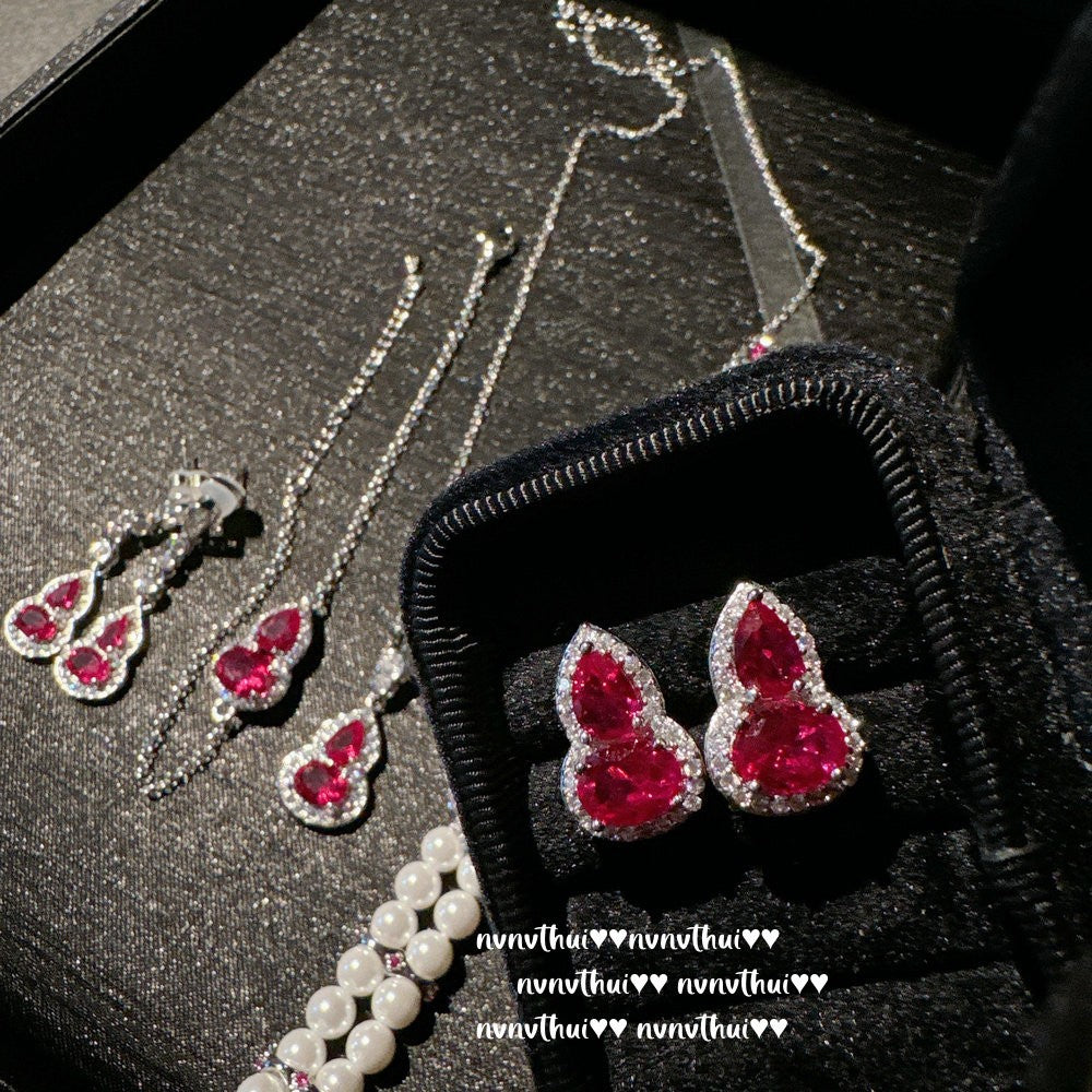 902CC Rubellite Pink Gourd Zircon Long Drop Earrings