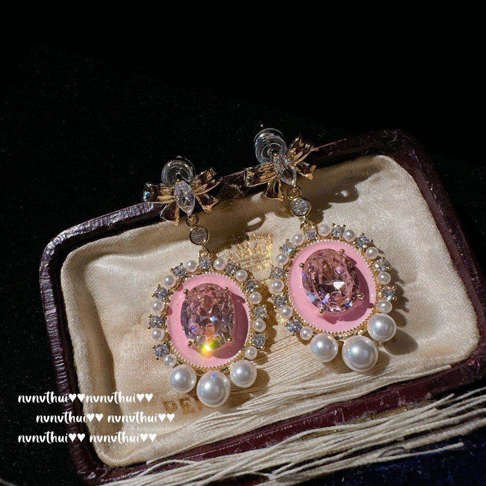 3280QIP Garden Pink Egg-Shaped Glaze Drop Earrings