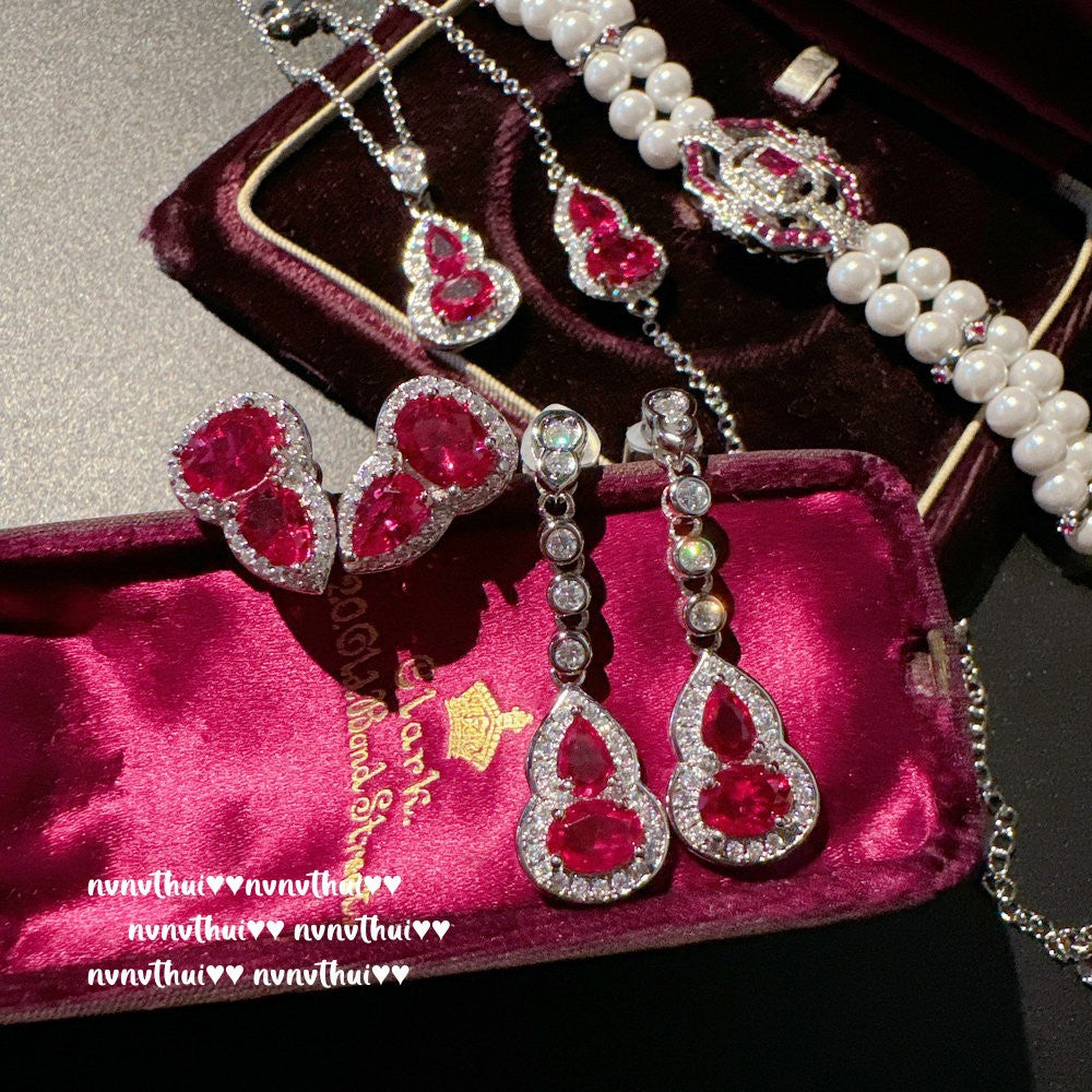 902CC Rubellite Pink Gourd Zircon Long Drop Earrings