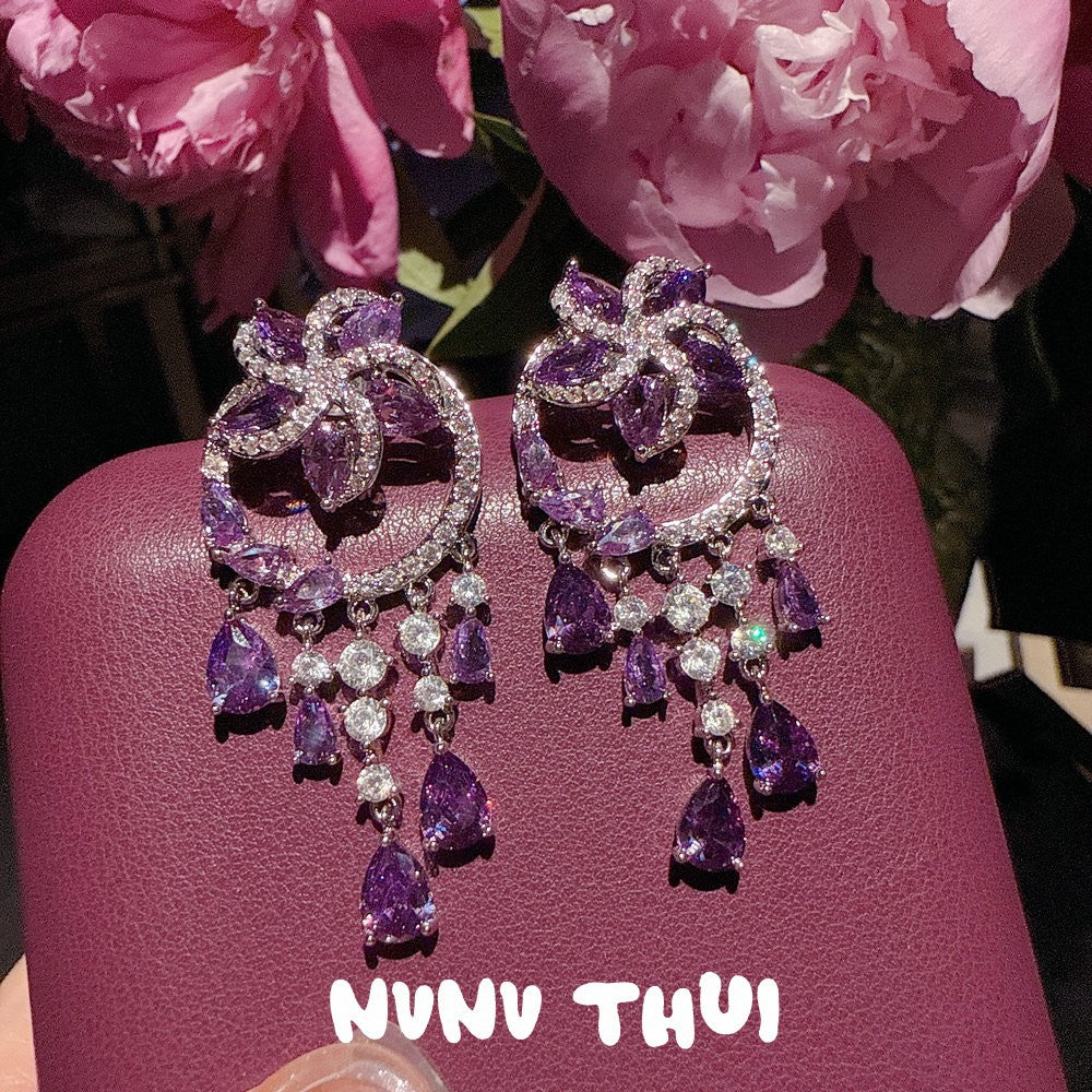 Iris Purple Waterdrop Wreath Gemstone Earrings