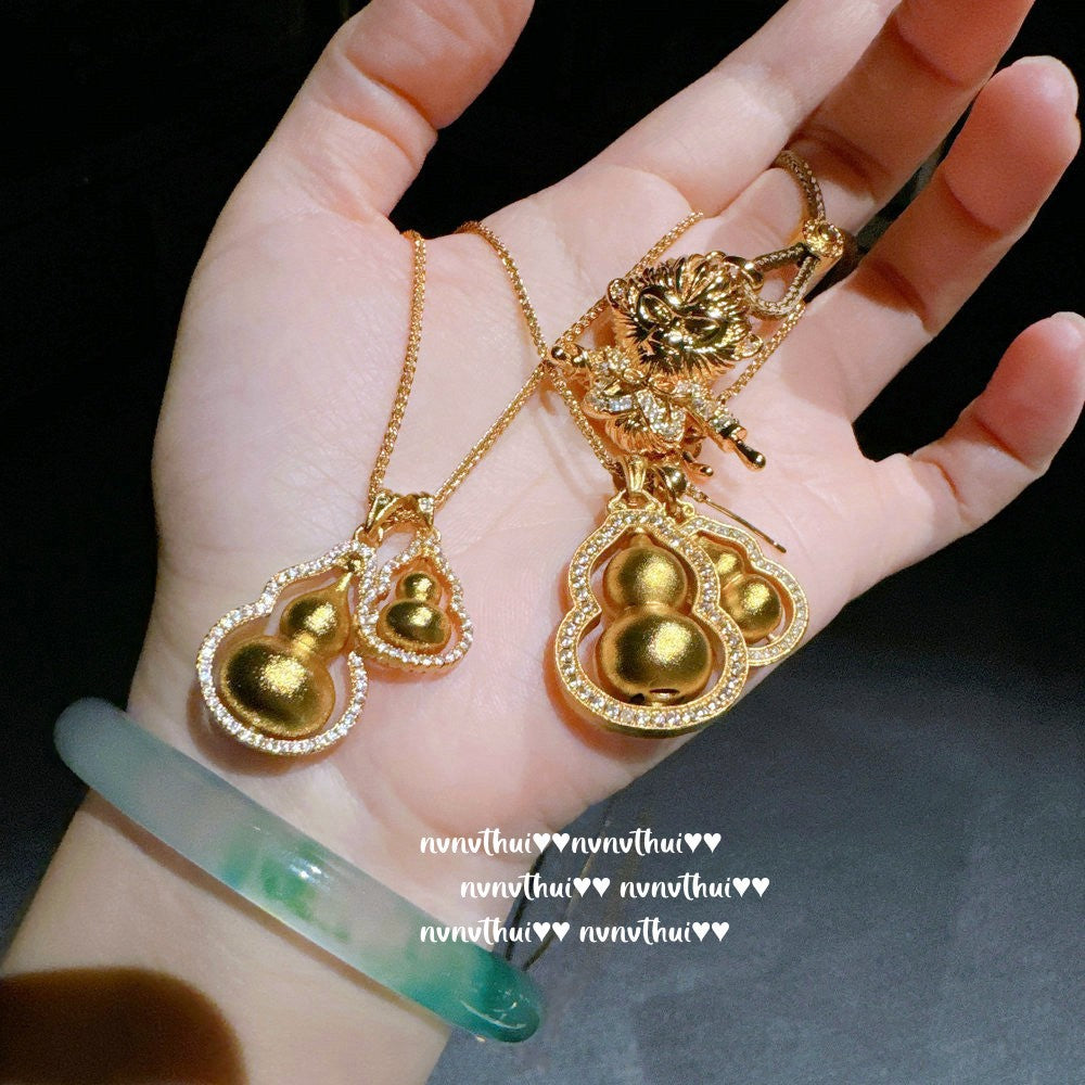 Antique Gold Filigree Double Hulu Pendant Necklace
