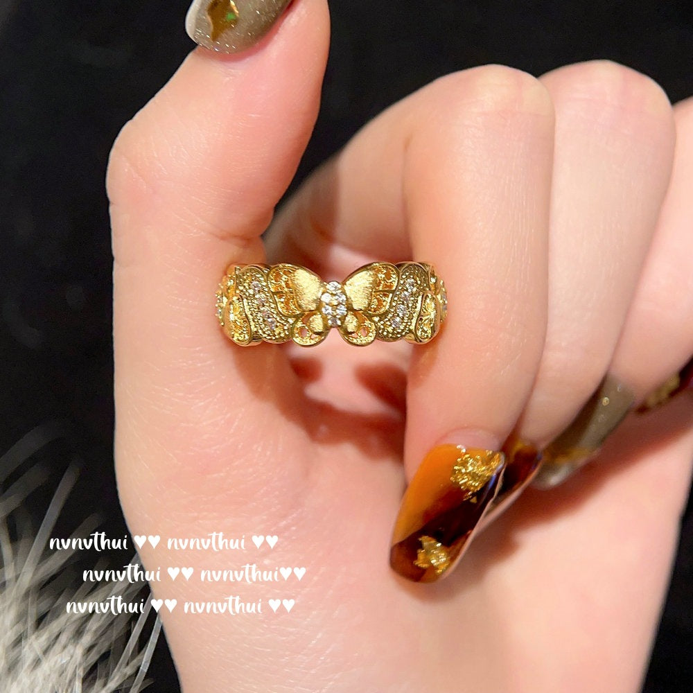 172HONCC Gold-Plated Brushed Bow Open Ring