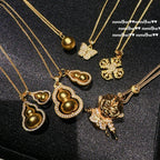 Antique Gold Filigree Double Hulu Pendant Necklace