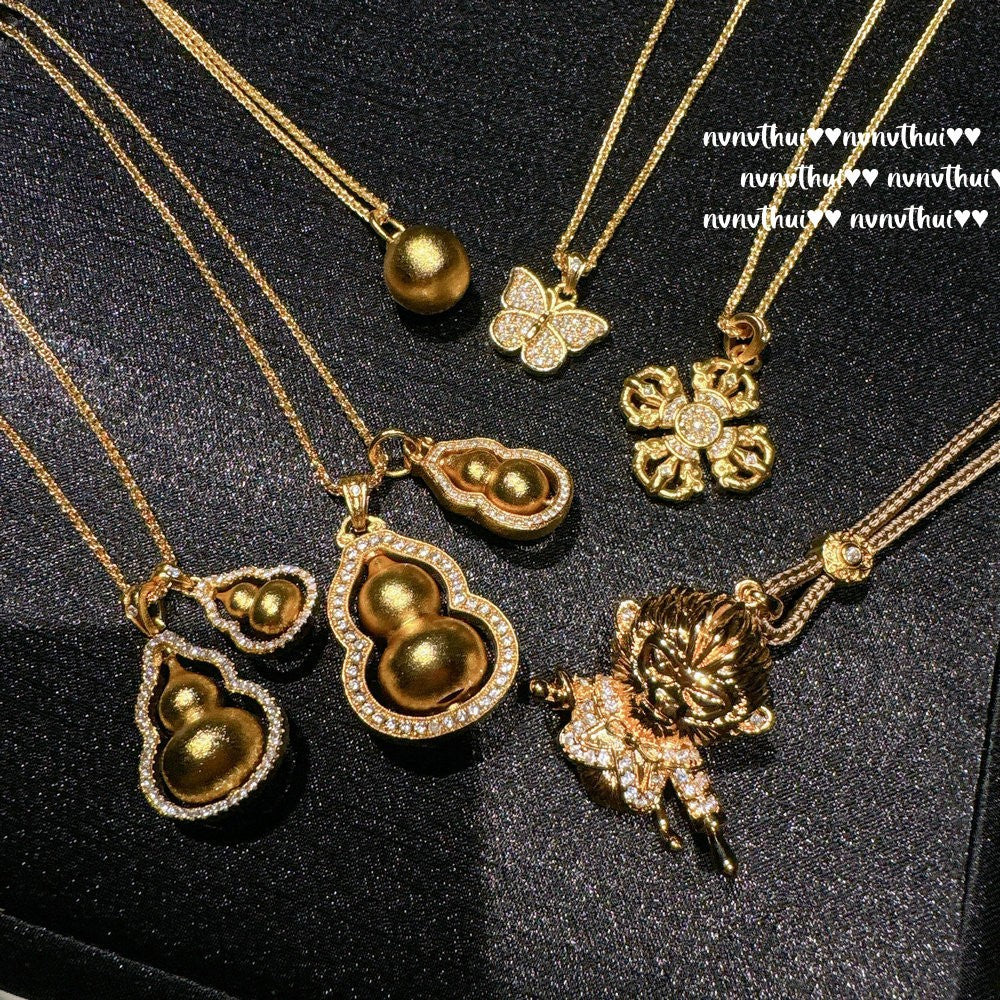 Antique Gold Filigree Double Hulu Pendant Necklace