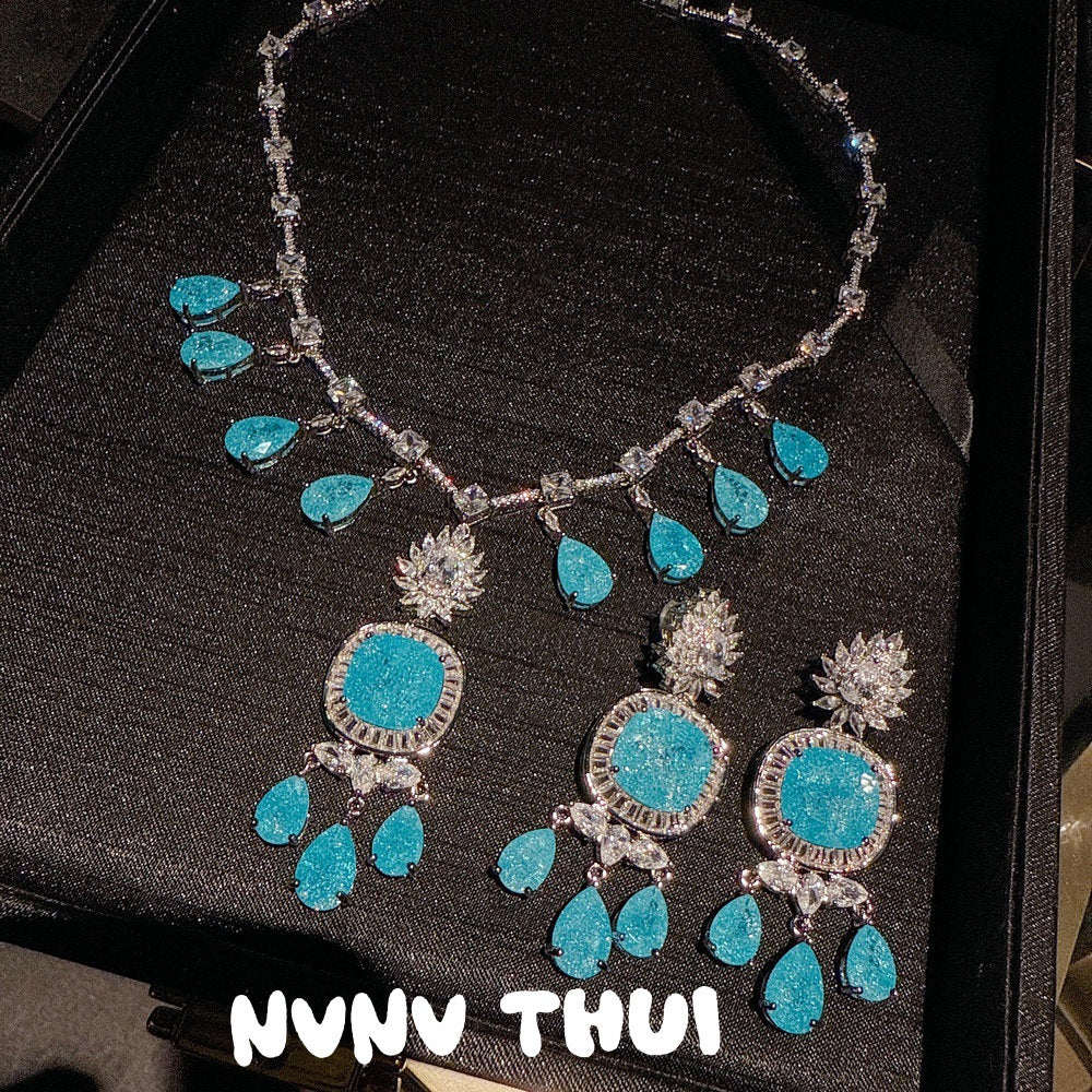 Aquamarine Teardrop Fringe Gemstone Necklace