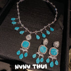 Aquamarine Teardrop Fringe Gemstone Necklace
