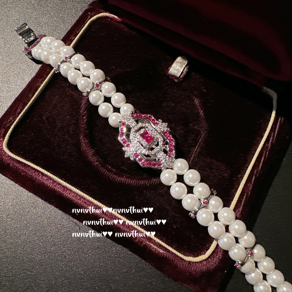 902FLI Rubellite Pink Zircon and Pearl Bracelet