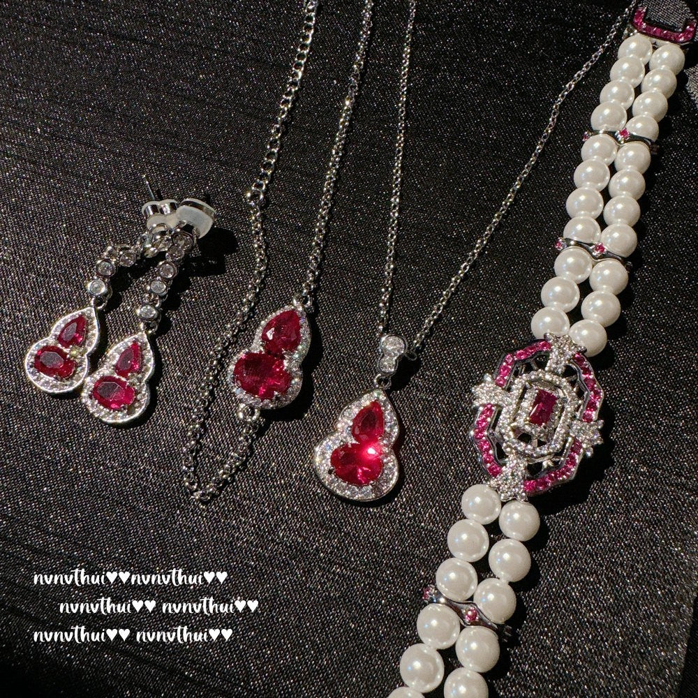 902CC Rubellite Pink Gourd Zircon Long Drop Earrings