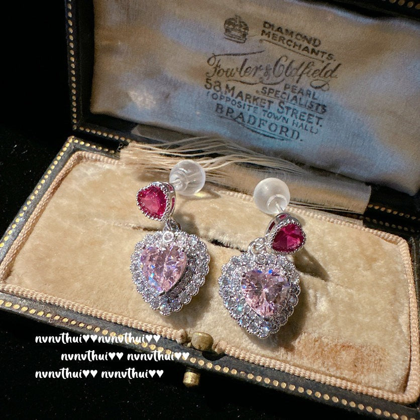 211P Pink Heart-Shaped Zircon Earrings