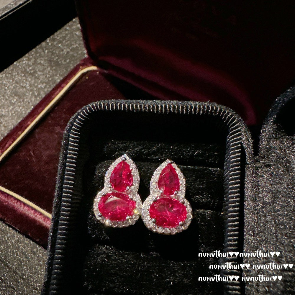 902ZZ Rubellite Pink Gourd Zircon Stud Earrings