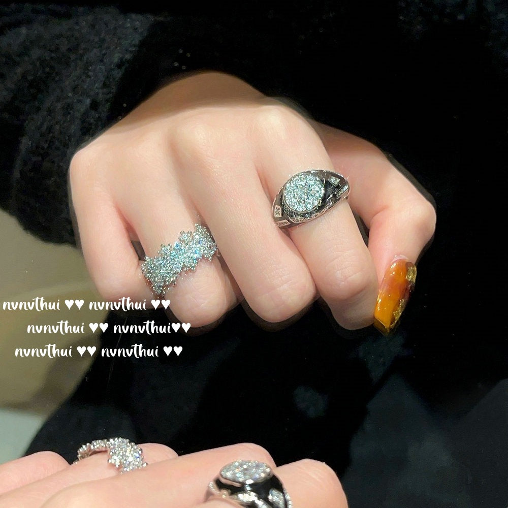 Italian Vintage Arc-Shaped Milky Way Gemstone Ring