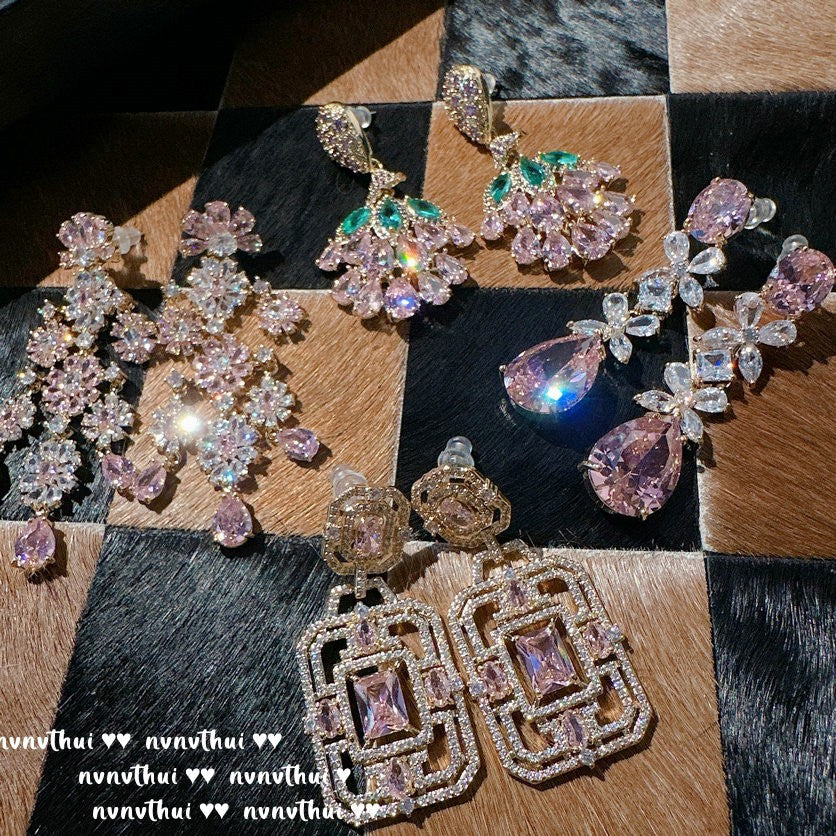 433CA Pink Floral Cluster Zircon Earrings
