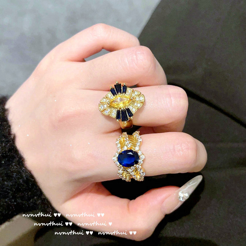 630Z Filigree Deep Sea Blue Zircon Open Ring