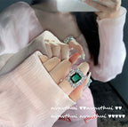 Dazzling Peacock Green Emerald Full-Halo Adjustable Ring