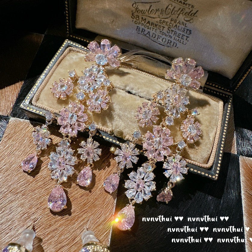 433CA Pink Floral Cluster Zircon Earrings