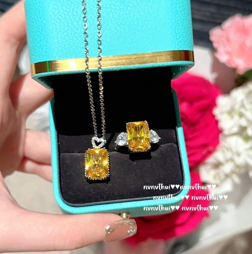 3276NV Sunset Yellow Rectangular Zirconia Necklace