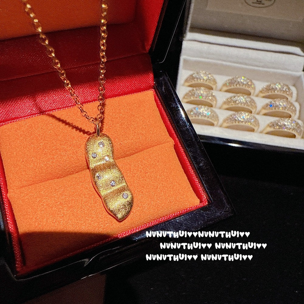784S Vintage Brushed Diamond-Accented Lucky Bean Necklace