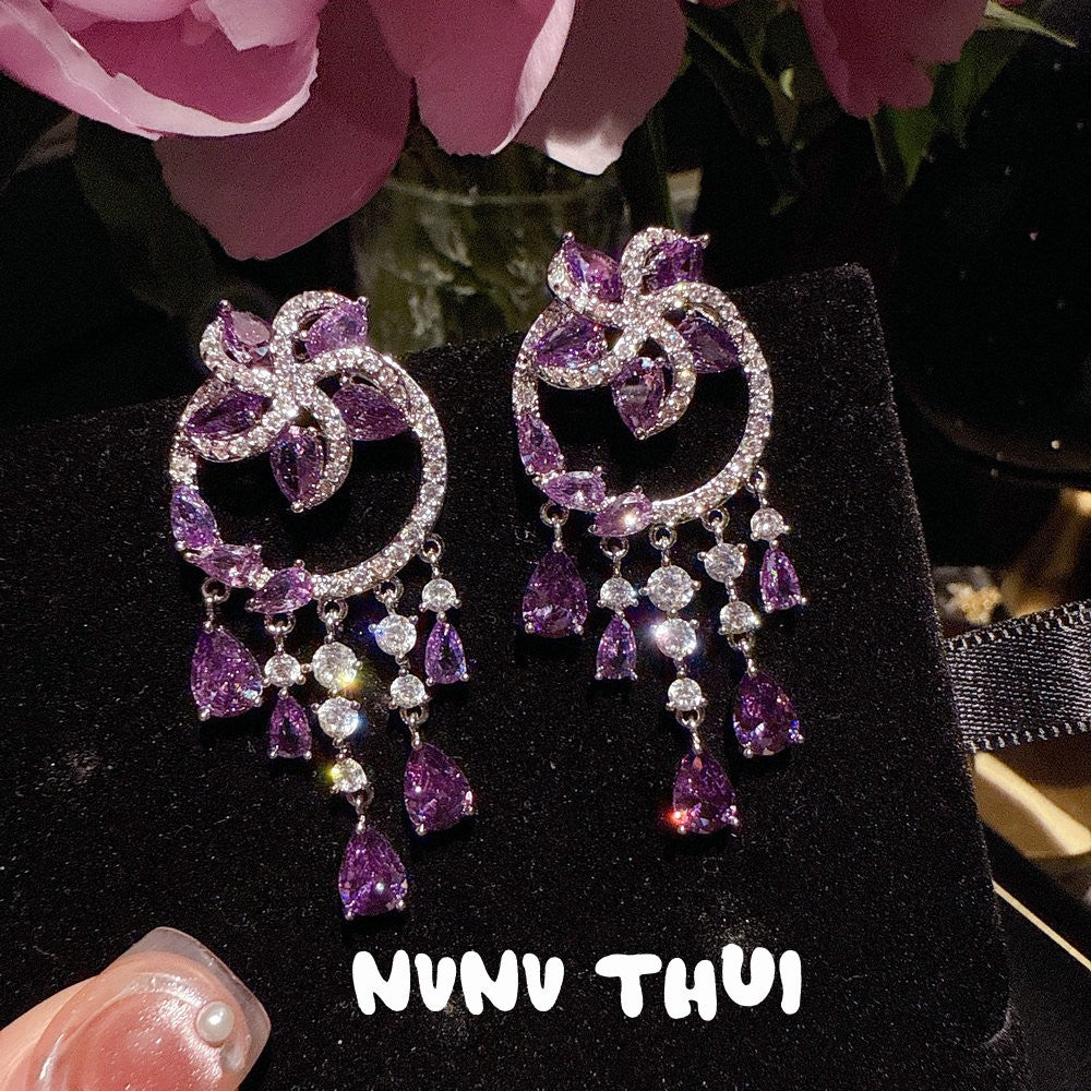 Iris Purple Waterdrop Wreath Gemstone Earrings