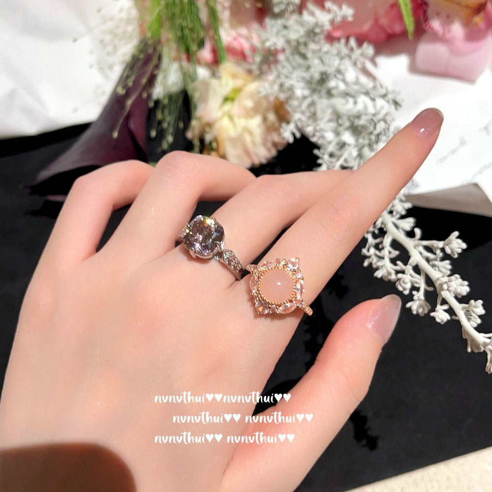 309ZZ Pink Carnelian Sunflower Adjustable Ring
