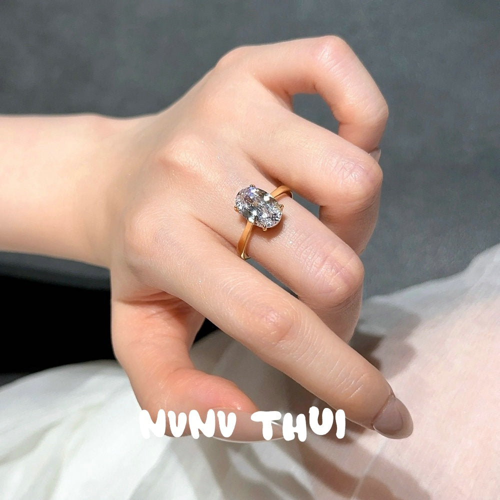 688SS Gold-Placed Starry Oval Open Ring